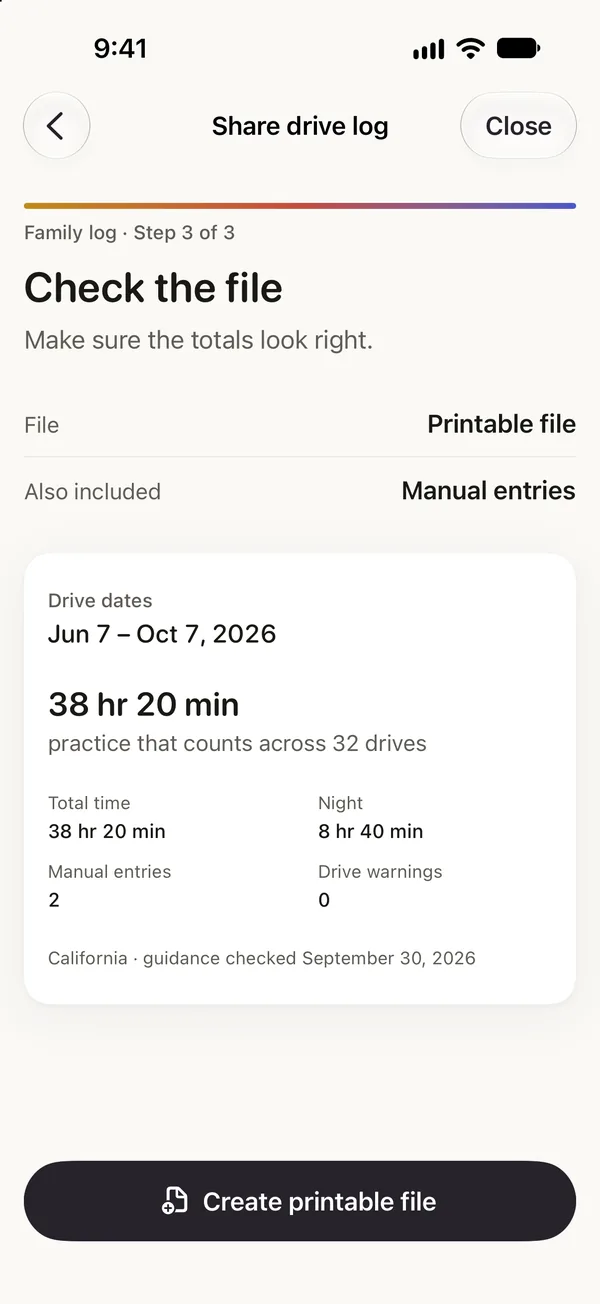 Checking a printable log before sharing it: 38 hours 20 minutes across 32 drives.